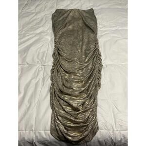 Vince Camuto Gold Metallic Long Sleeve Ruched Sides Bodycon Dress Sz 8